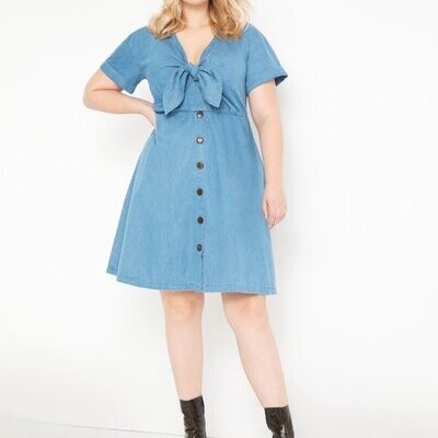 Eloquii Chambray Tie Front Dress BLUE