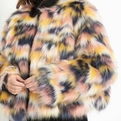 Eloquii Multicolored Faux Fur Coat MULTI