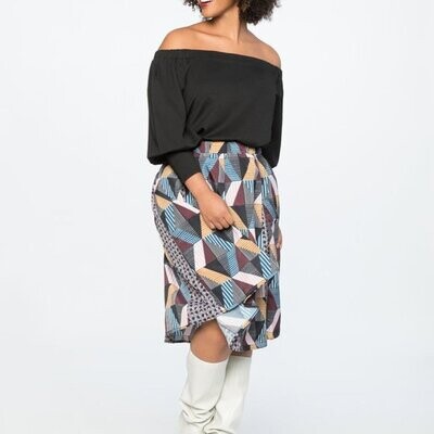 Eloquii Midi Skirt With Godets PRINT
