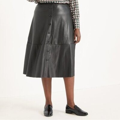 Eloquii Button Front Faux Leather Midi Skirt BLACK