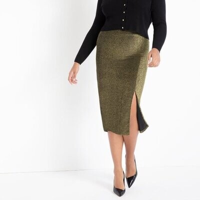 Eloquii Sparkle Skirt with Slit GLDBLK