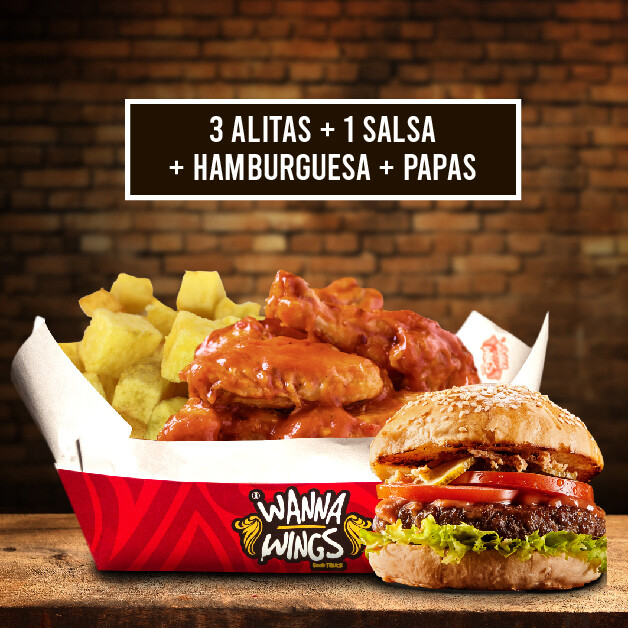 3 ALITAS + 1 SALSA + PAPAS + HAMBURGUESA 3 ALITAS + 1 SALSA + PAPAS + HAMBURGUESA