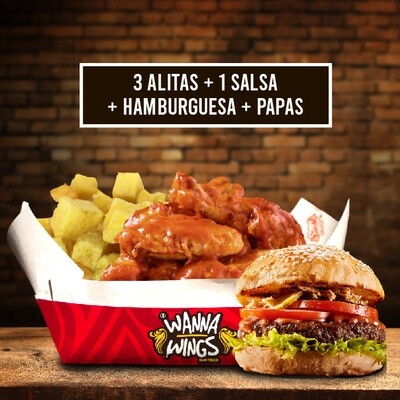 3 ALITAS + 1 SALSA + PAPAS + HAMBURGUESA 3 ALITAS + 1 SALSA + PAPAS + HAMBURGUESA