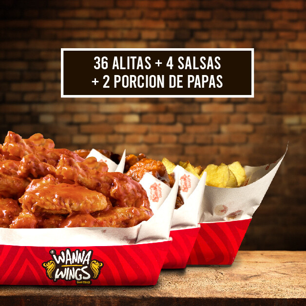 36 ALITAS + 4 SALSAS + PAPAS 36 ALITAS + 4 SALSAS + PAPAS