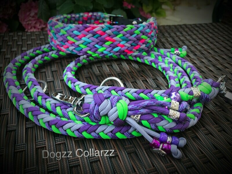 Set Funky Halsband Momo und Leine Herringbone 8 mit Lederadapter