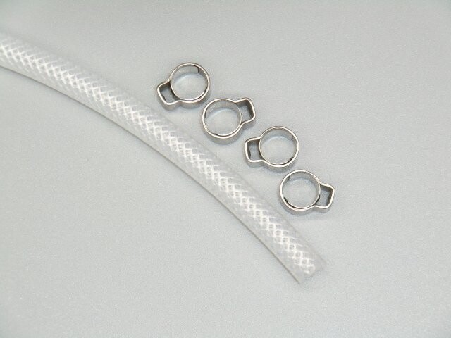 Silikon Gewebeschlauch Schlauch Innen ID 4,2 x 2 mm 8,2 mm Außen + Schellen / Klemme Lebensmitteleicht weich
