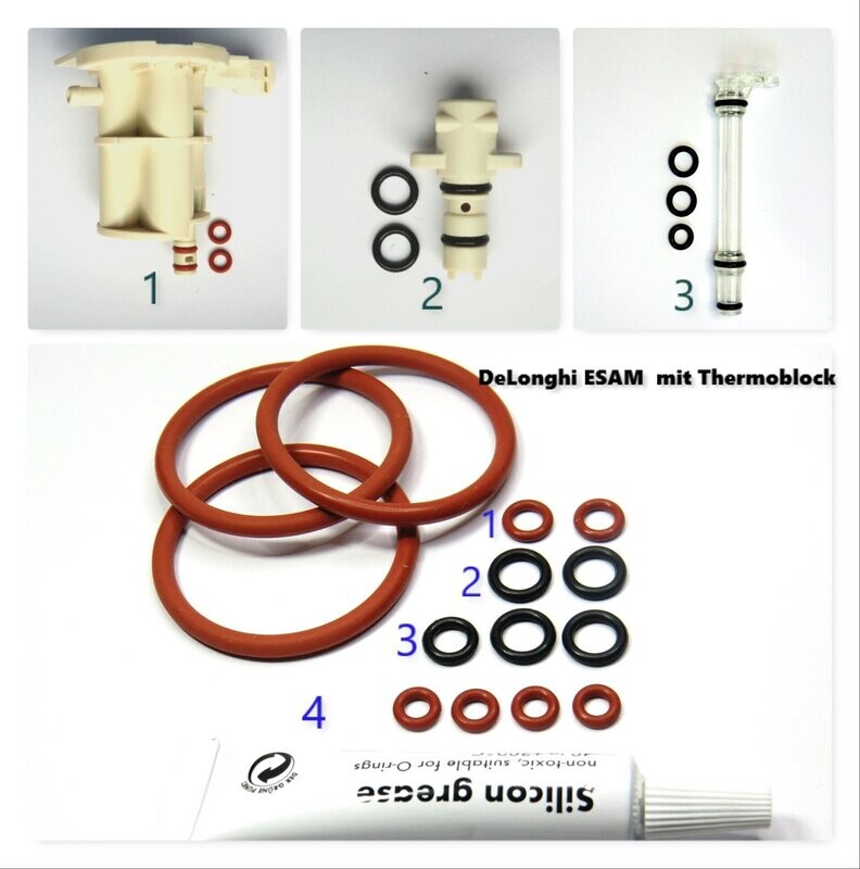 Delonghi ESAM AEG O-Ring SET Dichtungssatz Fett 6g Brühgruppe .Brühkolben mit Thermoblock Delonghi ESAM AEG O-Ring SET Dichtungssatz Fett 6g Brühgruppe .Brühkolben mit Thermoblock