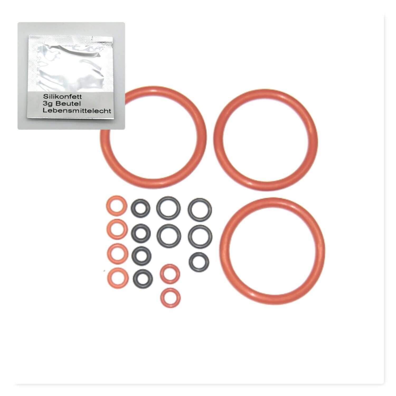 Delonghi ESAM AEG O-Ring SET Dichtungssatz Fett 3g Brühgruppe. Brühkolben mit Thermoblock ∅5 mm Anschluss Delonghi ESAM AEG O-Ring SET Dichtungssatz Fett 3g Brühgruppe. Brühkolben mit Thermoblock ∅5 mm Anschluss