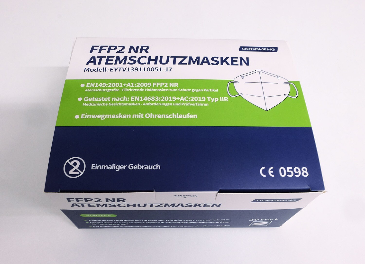 Echte FFP2 Atemschutzmasken EN149:2001+A1:2009,CE 2163 zertifiziert, 20  Stk./Packung