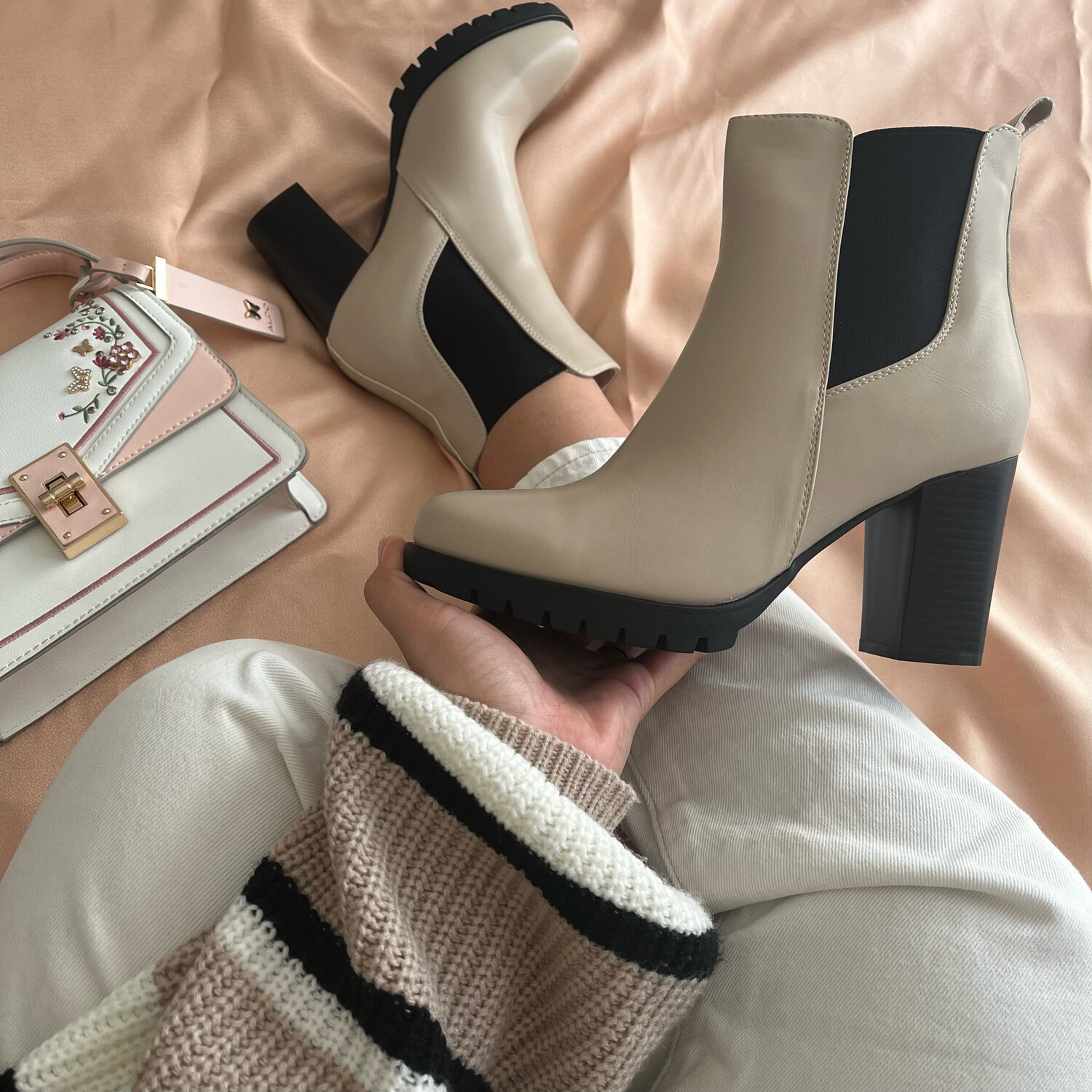Nude Ankle Heel Boot