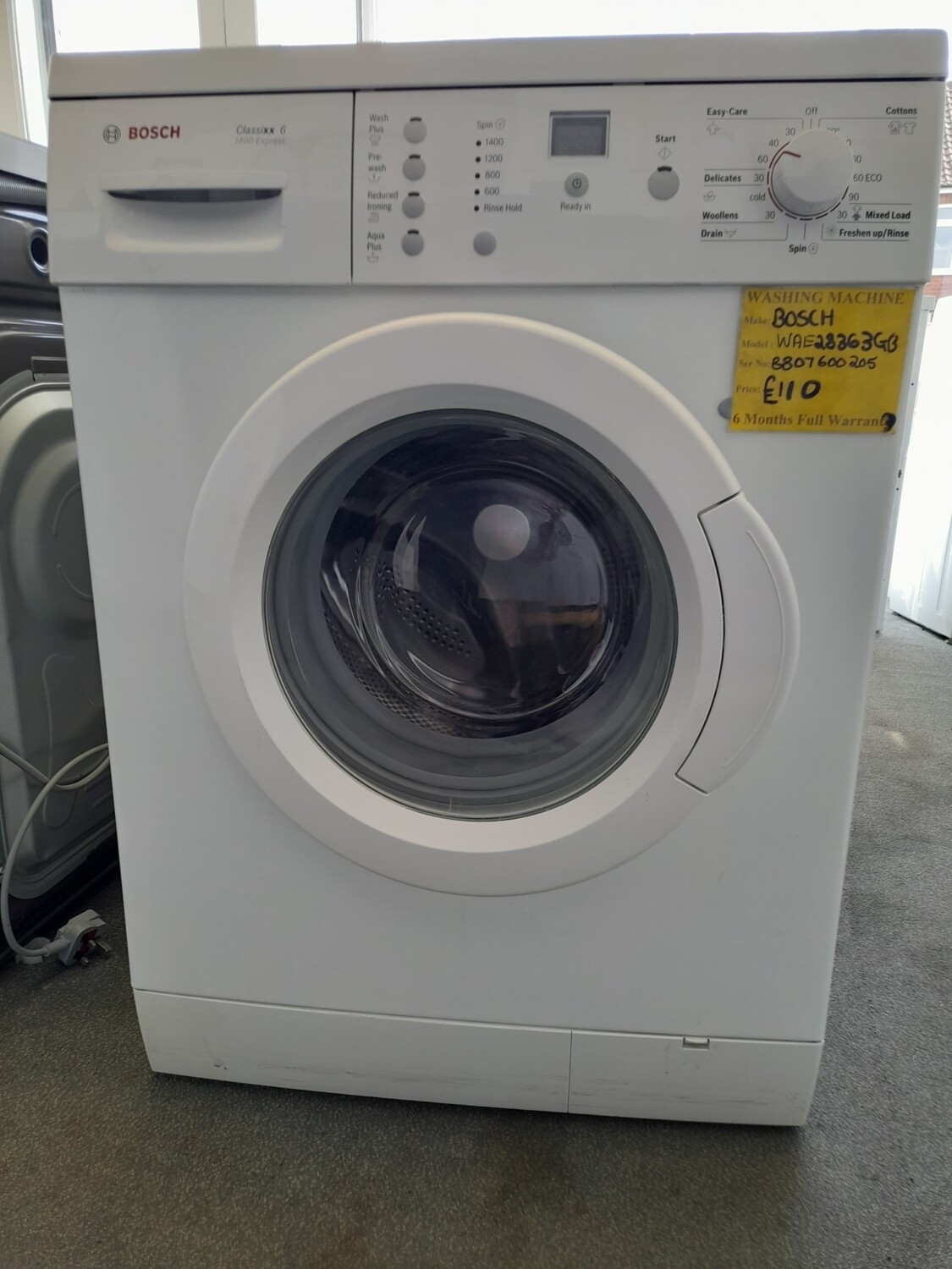 BOSCH 6Kg WASHING MACHINE  EXPRESS  1400 SPIN SPEED WAE28463GB