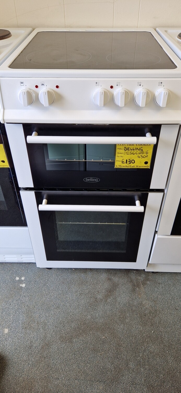BELLING  CERAMIC TOP , ELECTRIC COOKER DOUBLE OVEN AND GRILL 500mm  MODEL DE56C08IE