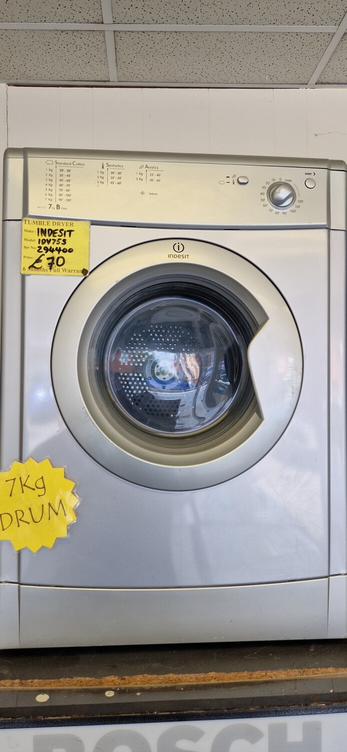 INDESIT SILVER VENTED TUMBLE DRYER 7Kg 6 MONTHS WARRANTY IDV75S