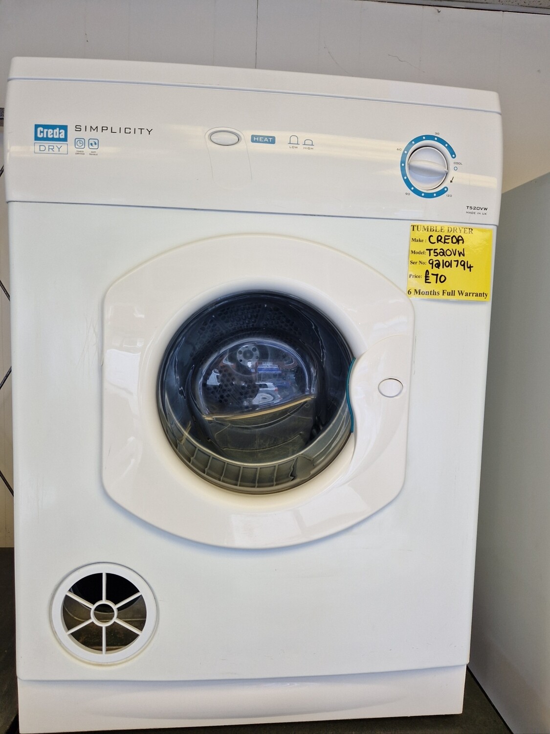 CREDA /HOTPOINT VENTED TUMBLE DRYER 6 MONTHS WARRANTY T520VW