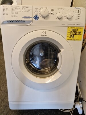 INDESIT 6Kg A+ RATED 1200 SPIN SPEED XWSC61251