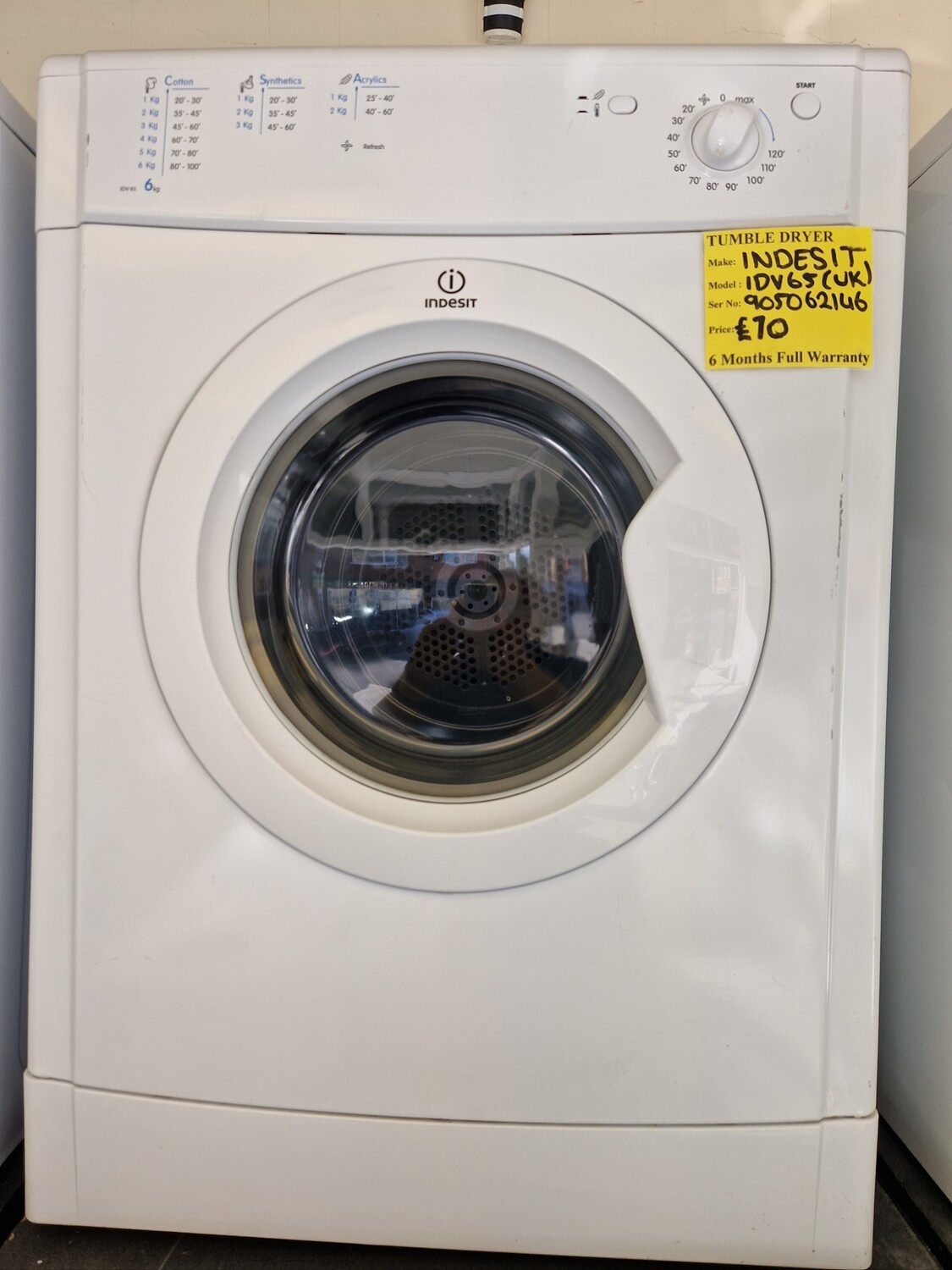 INDESIT VENTED TUMBLE DRYER 6Kg 6 MONTHS WARRANTY IDV65UK