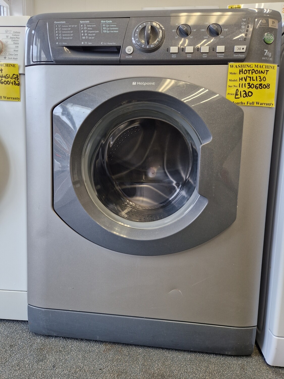 HOTPOINT GREY/GRAPHITE SILVER WASHING MACHINE 7Kg  MODEL HV7L130