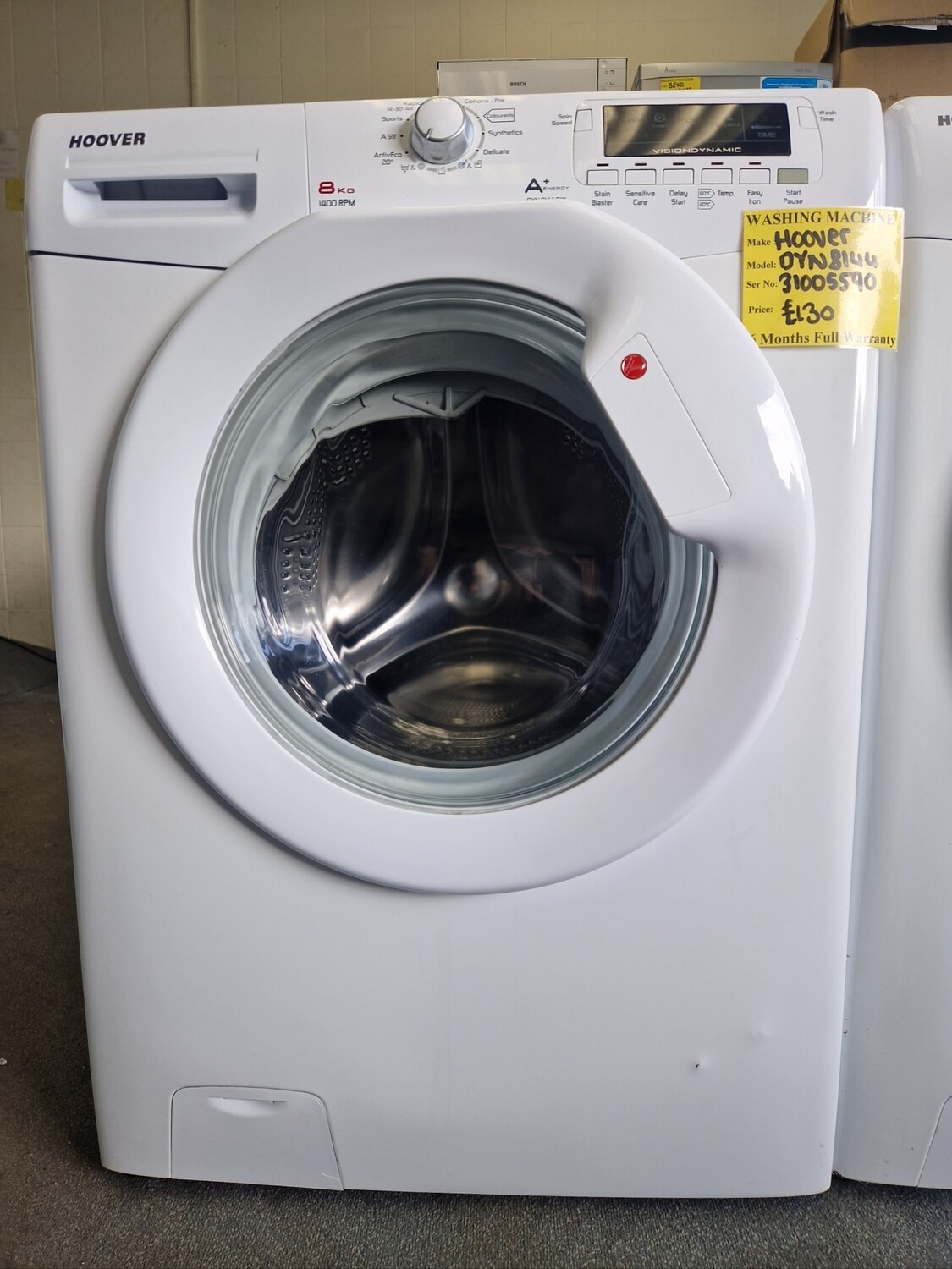 HOOVER VISION DYNAMIC 8Kg A+ 1400 SPIN SPEED MODEL DYN8144