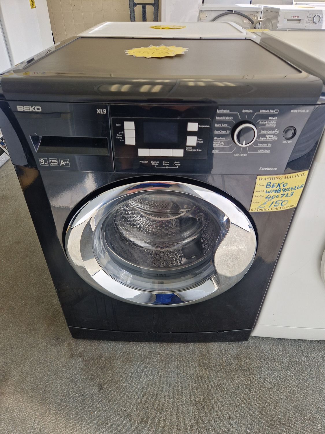 BEKO BLACK WASHING MACHINE  MASSIVE 9KG A++ RATED! WMB91242