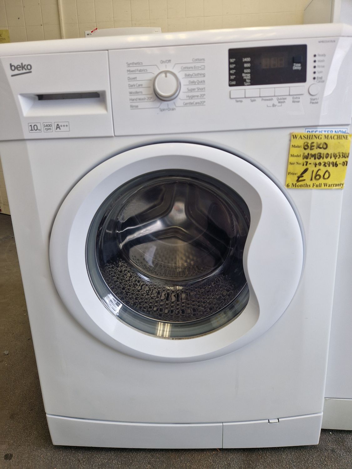 BEKO 10KG  WASHING MACHINE  MASSIVE 10KG A+++ RATED! WMB101433W
