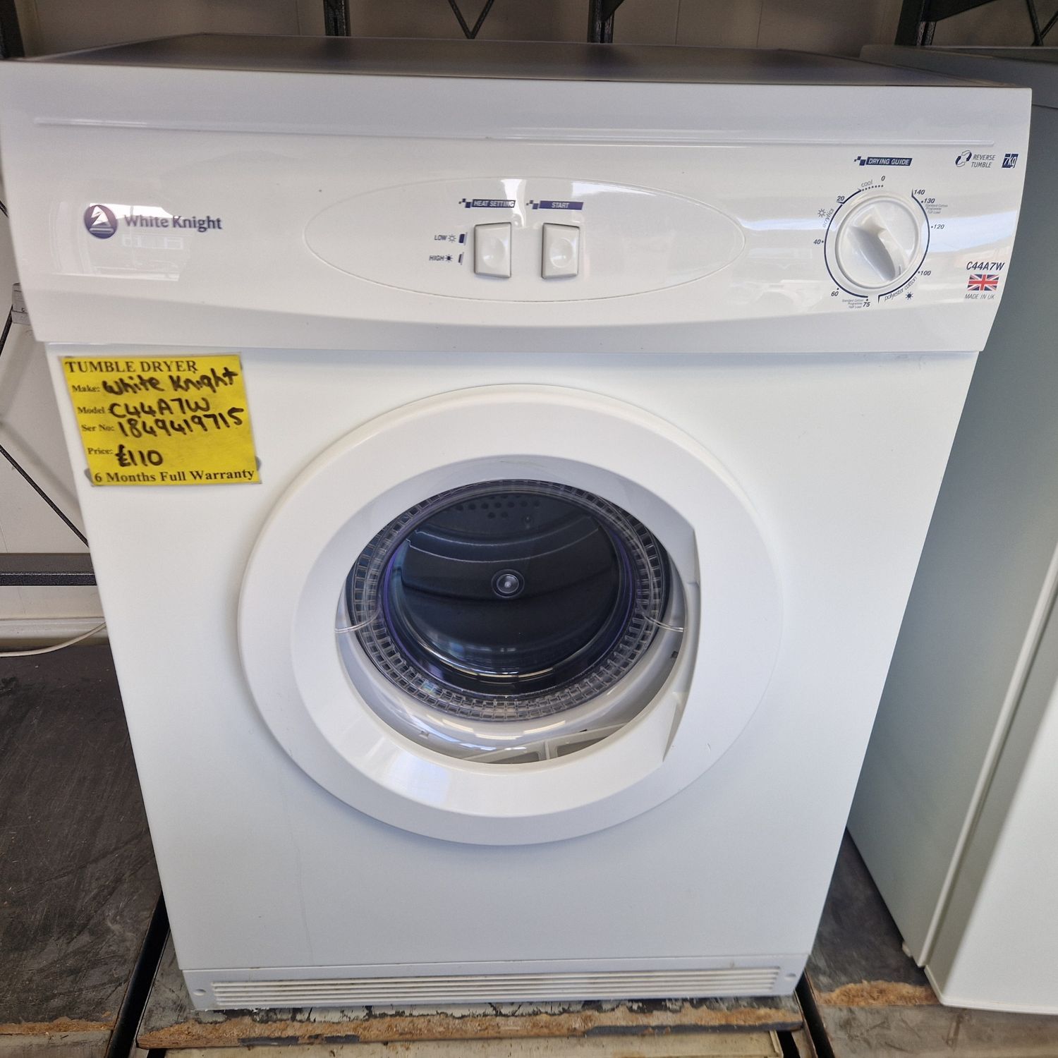 WHITE KNIGHT  CONDENSER TUMBLE DRYER 7Kg 6 MONTHS WARRANTY MODEL C44A7W