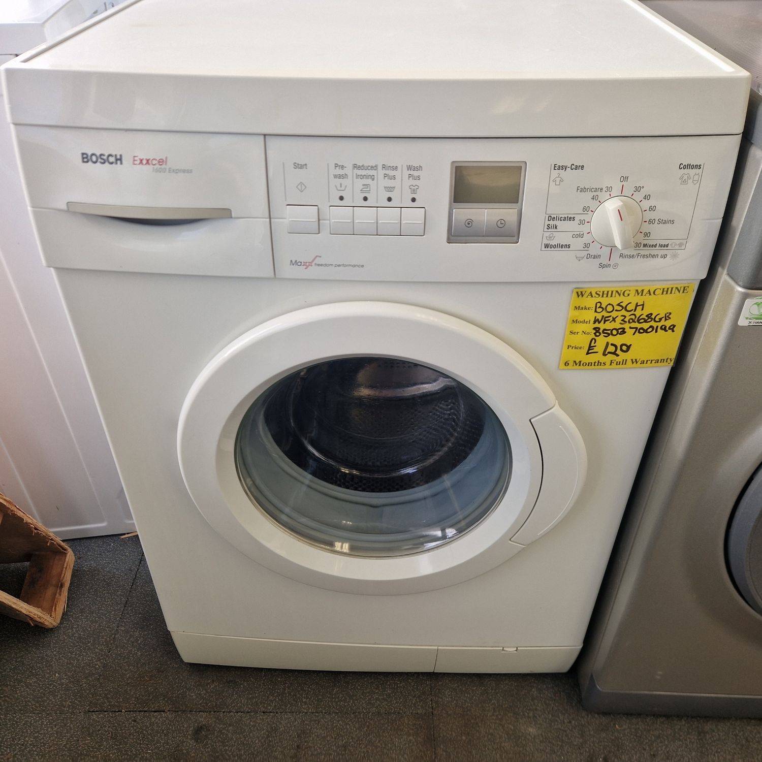 BOSCH  WASHING MACHINE 1600 SPIN  EXXCEL EXPRESS 6Kg  MODEL WXF3268GB