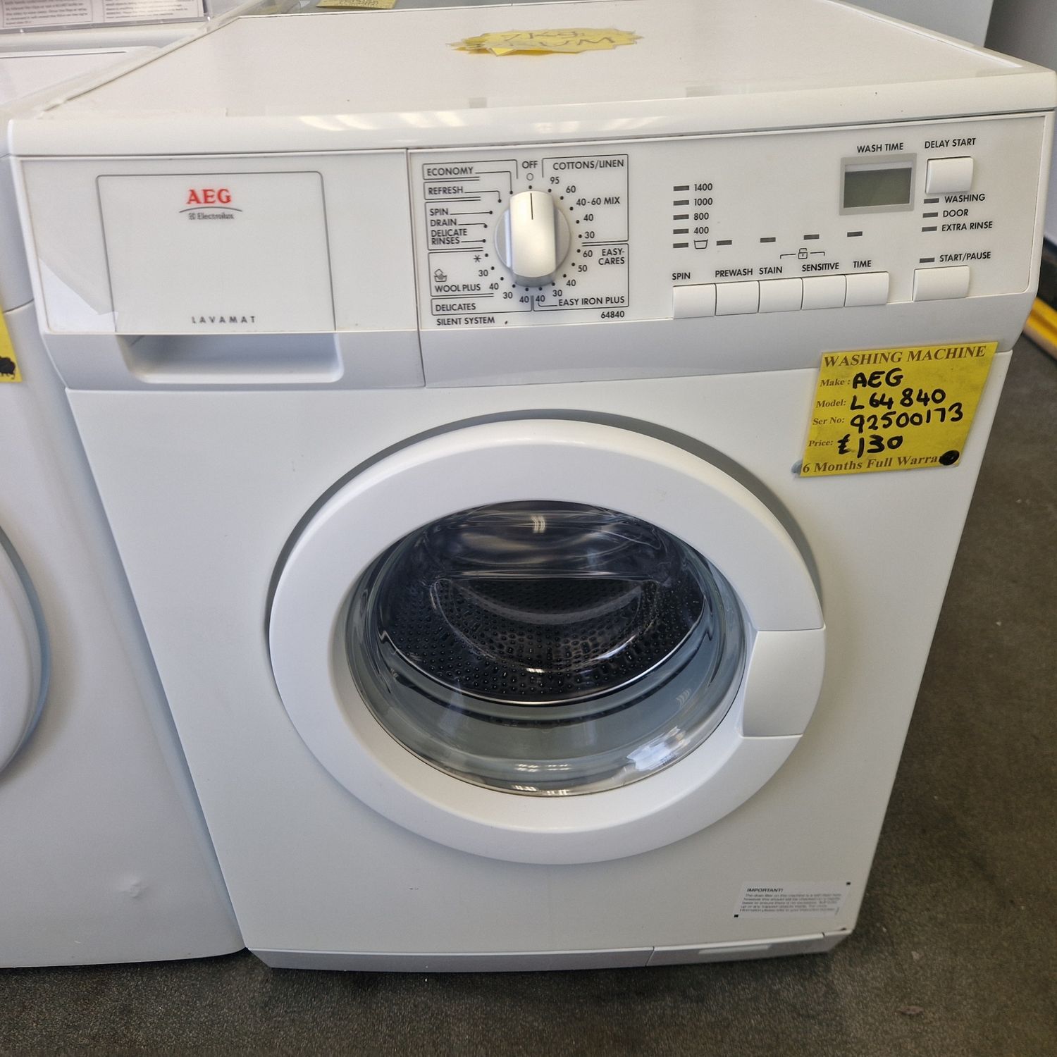 AEG WASHING MACHINE 1400 SPIN 7Kg MODEL L64840