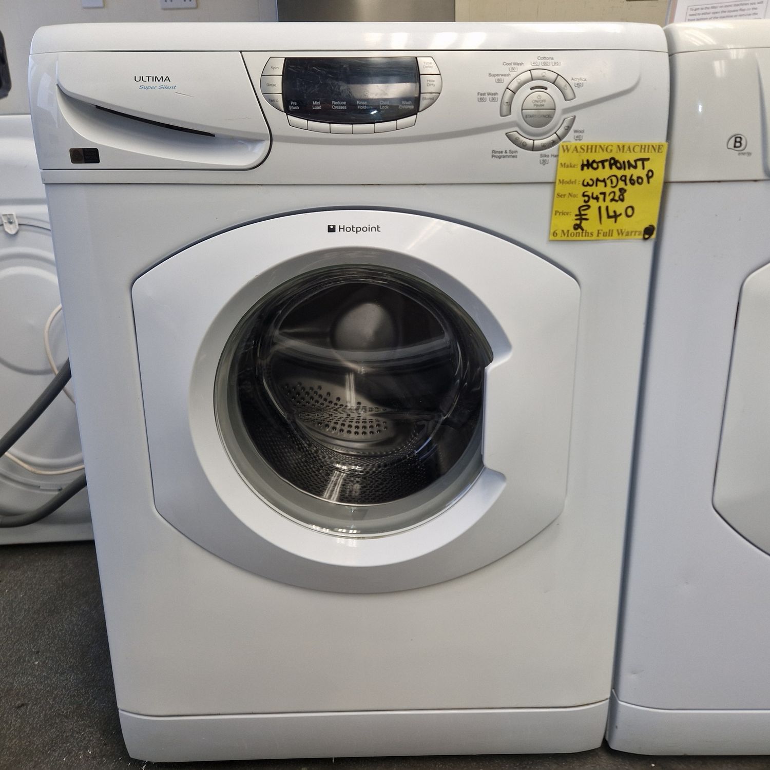 HOTPOINT WASHING MACHINE ULTIMA  8KG  1600 SPIN MODEL WMD960P