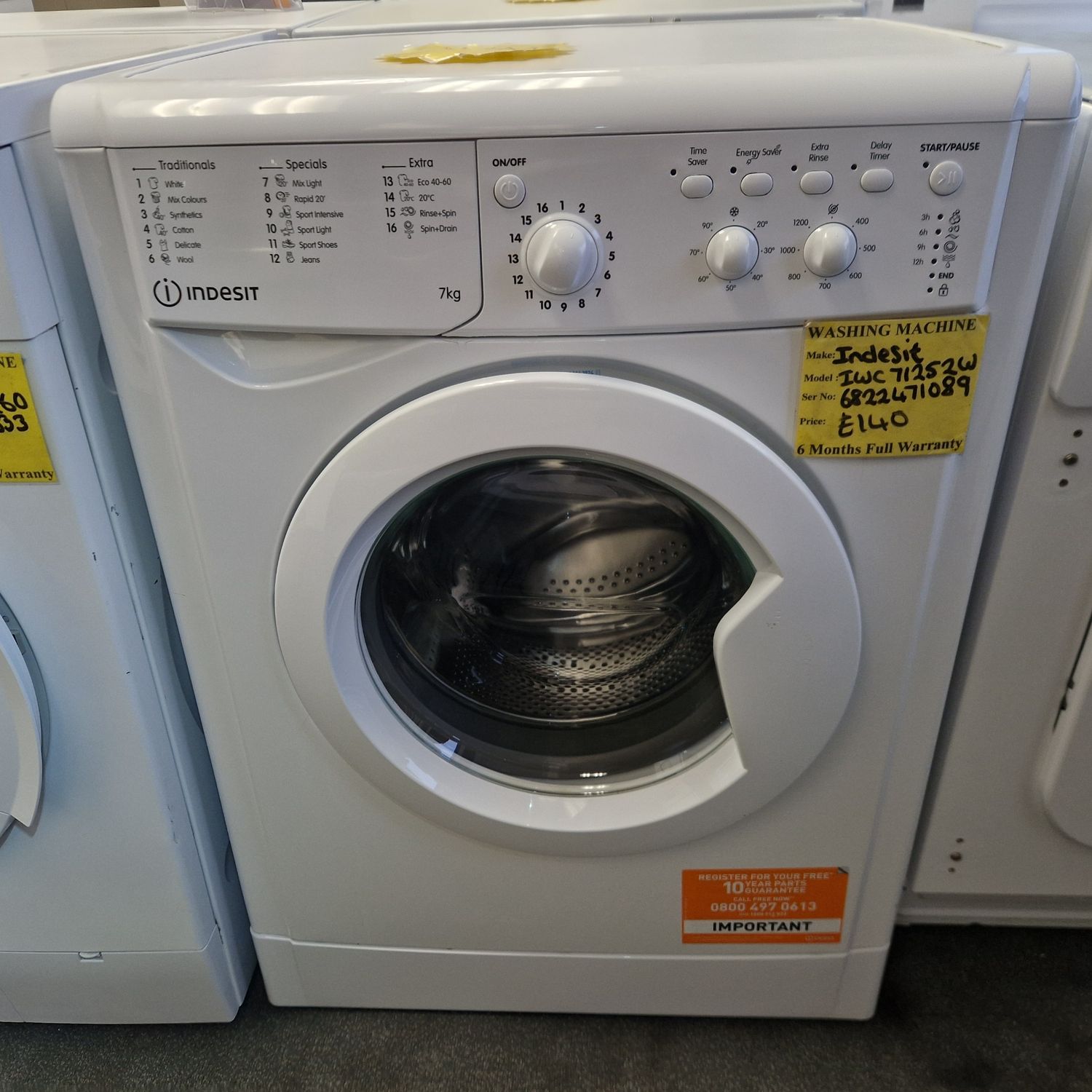 INDESIT  WASHING MACHINE A CLASS  RATED 7KG IWC71252