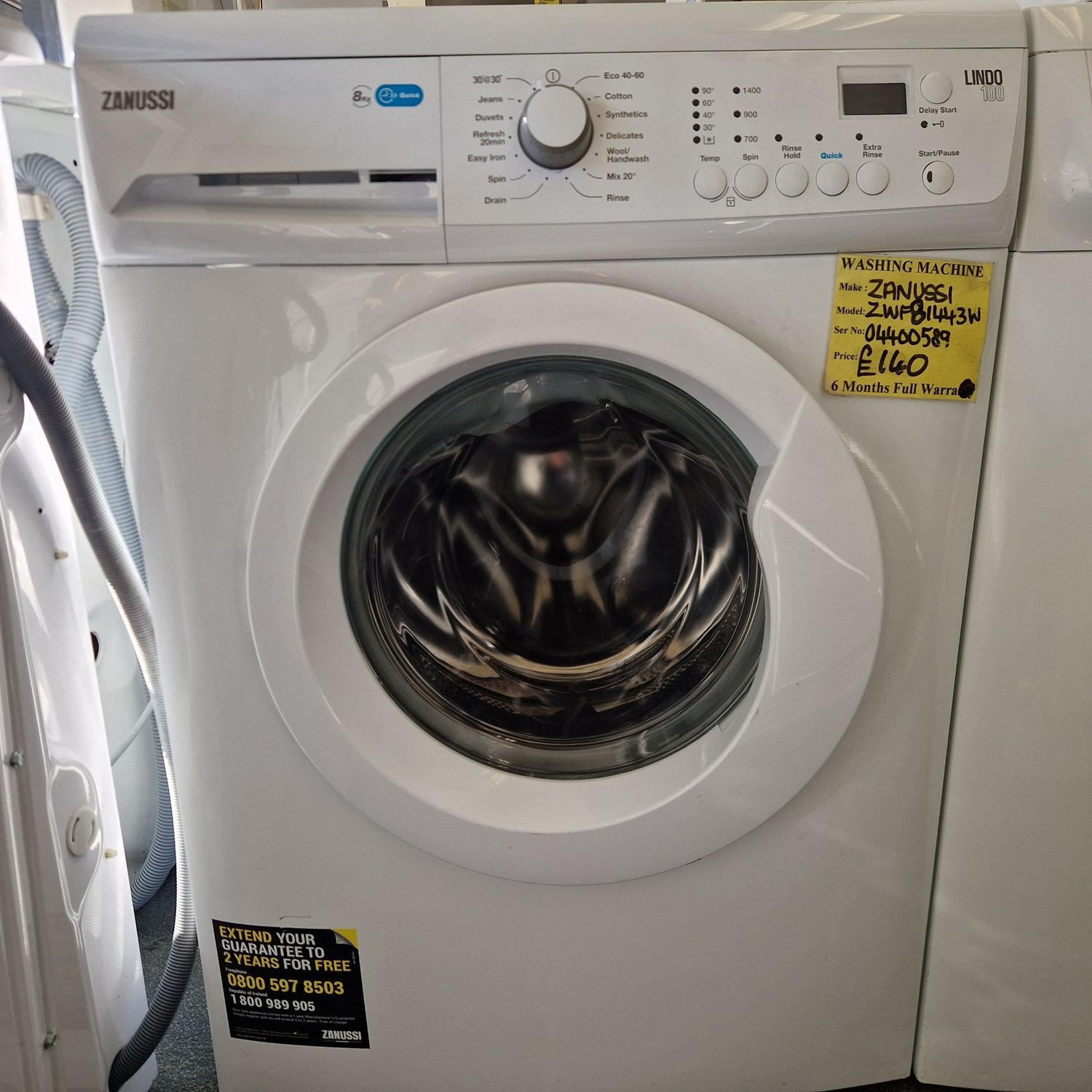 ZANUSSI WASHING MACHINE 8Kg  LINDO100 1400 SPIN MODEL ZWF81443W