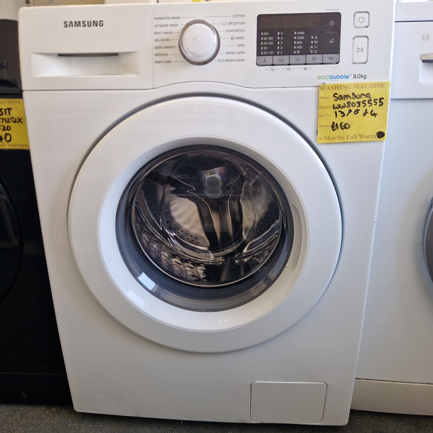 SAMSUNG ECO BUBBLE  8Kg WASHING MACHINE MODEL WW80J5555