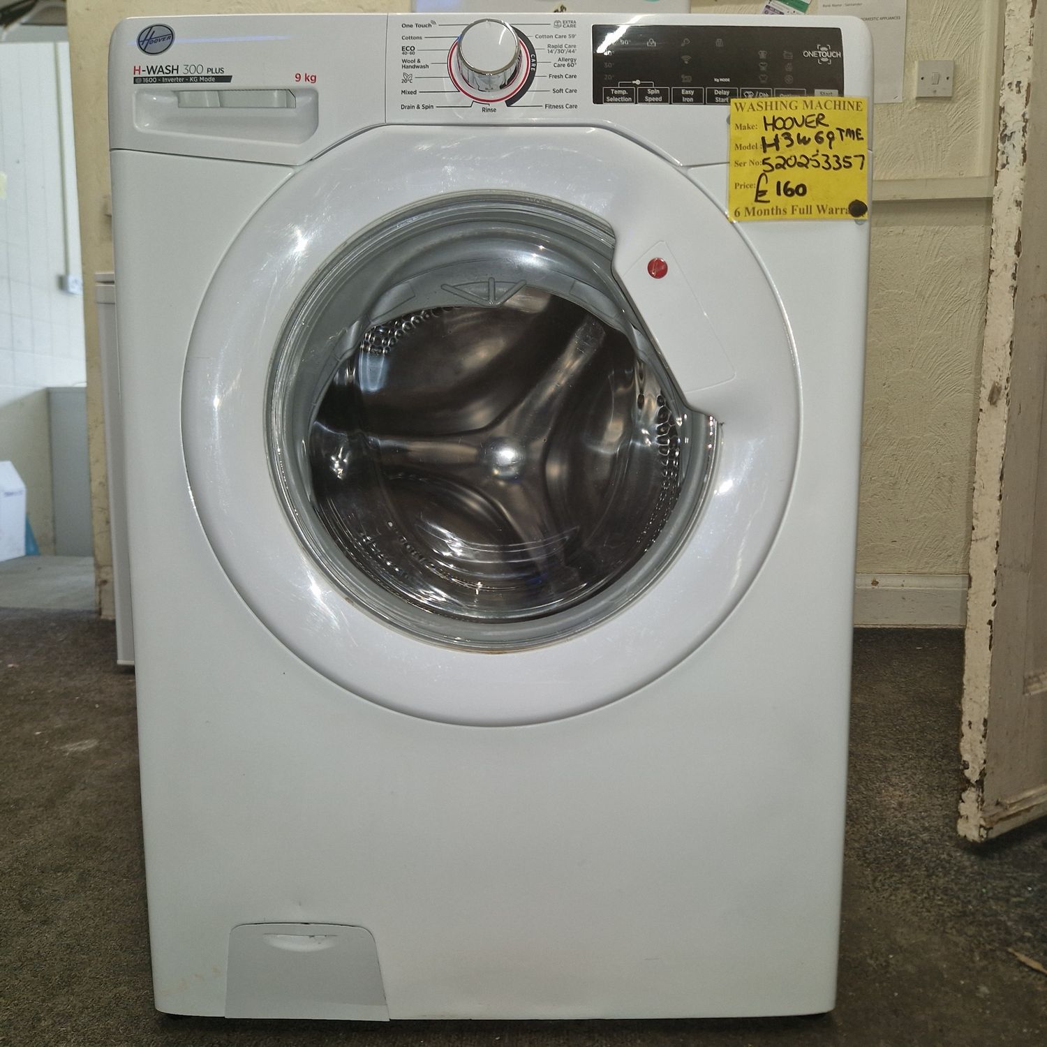 HOOVER INVERTER WASHER  H-WASH 300 PLUS 9Kg 1600 SPIN SPEED MODEL H3W69TME