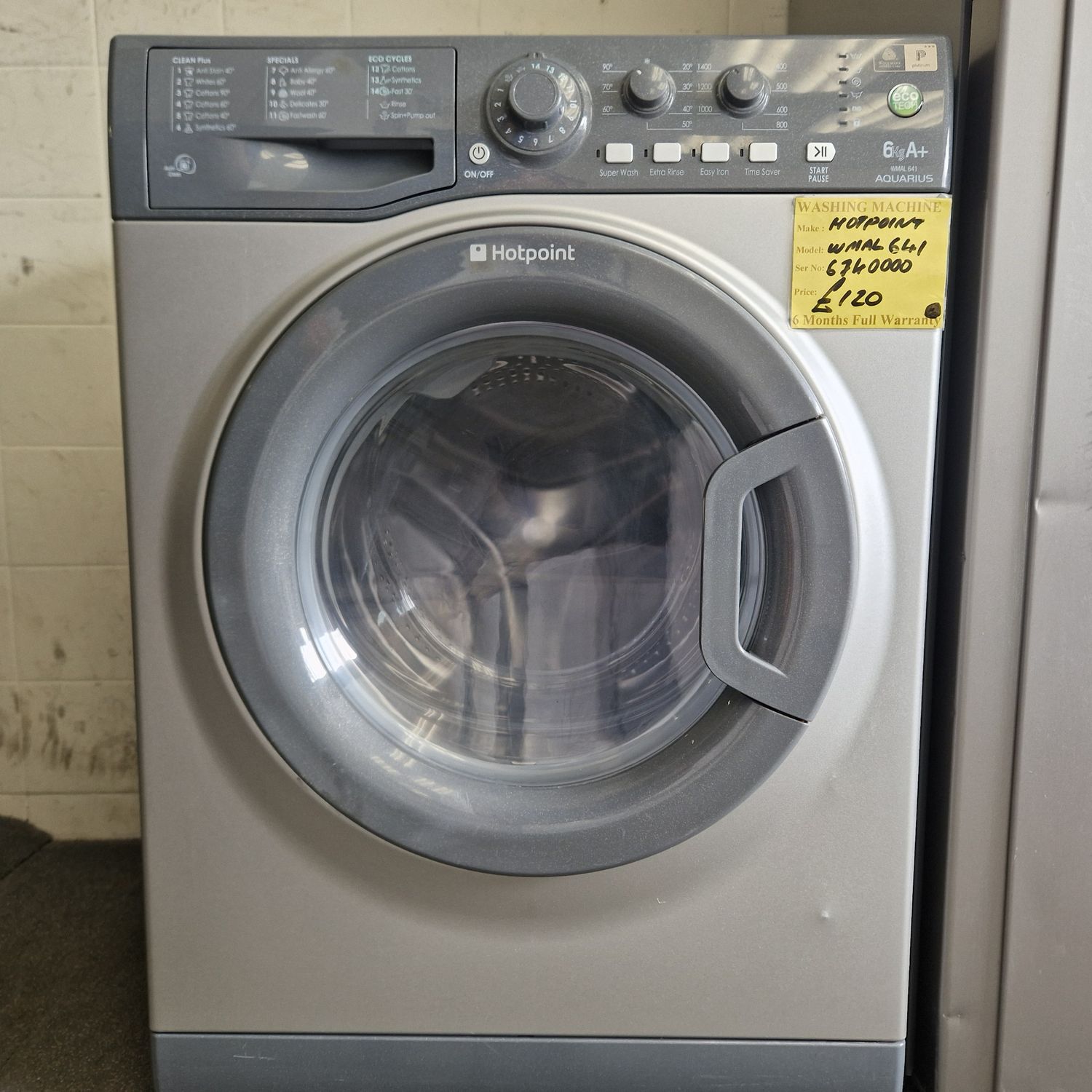 HOTPOINT AQUARIUS GREY/SILVER  6KG A+ RATED WASHING MACHINE MODEL WMAL641