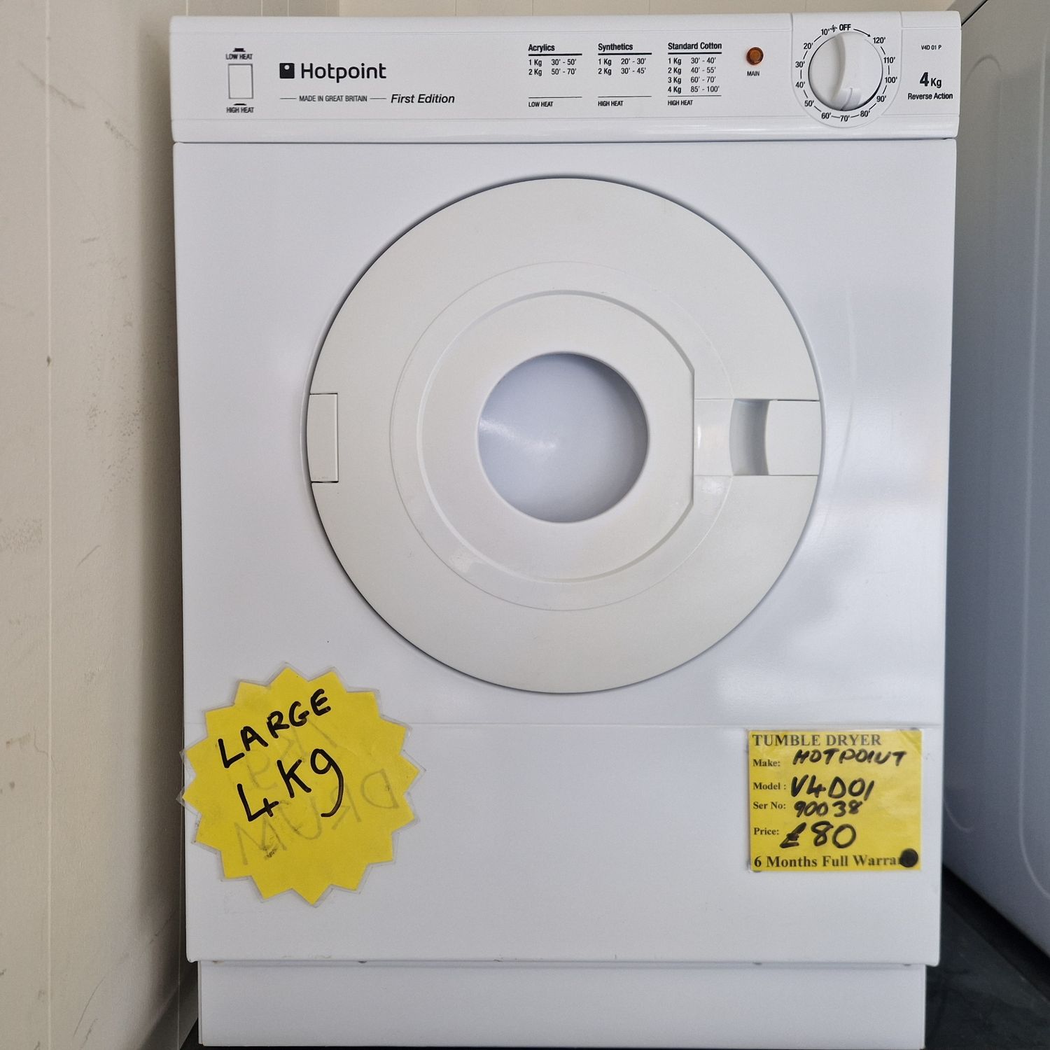 HITPOINT COMPACT MINI VENTED TUMBLE DRYER 4Kg REVERSE ACTION MODEL V4D01P