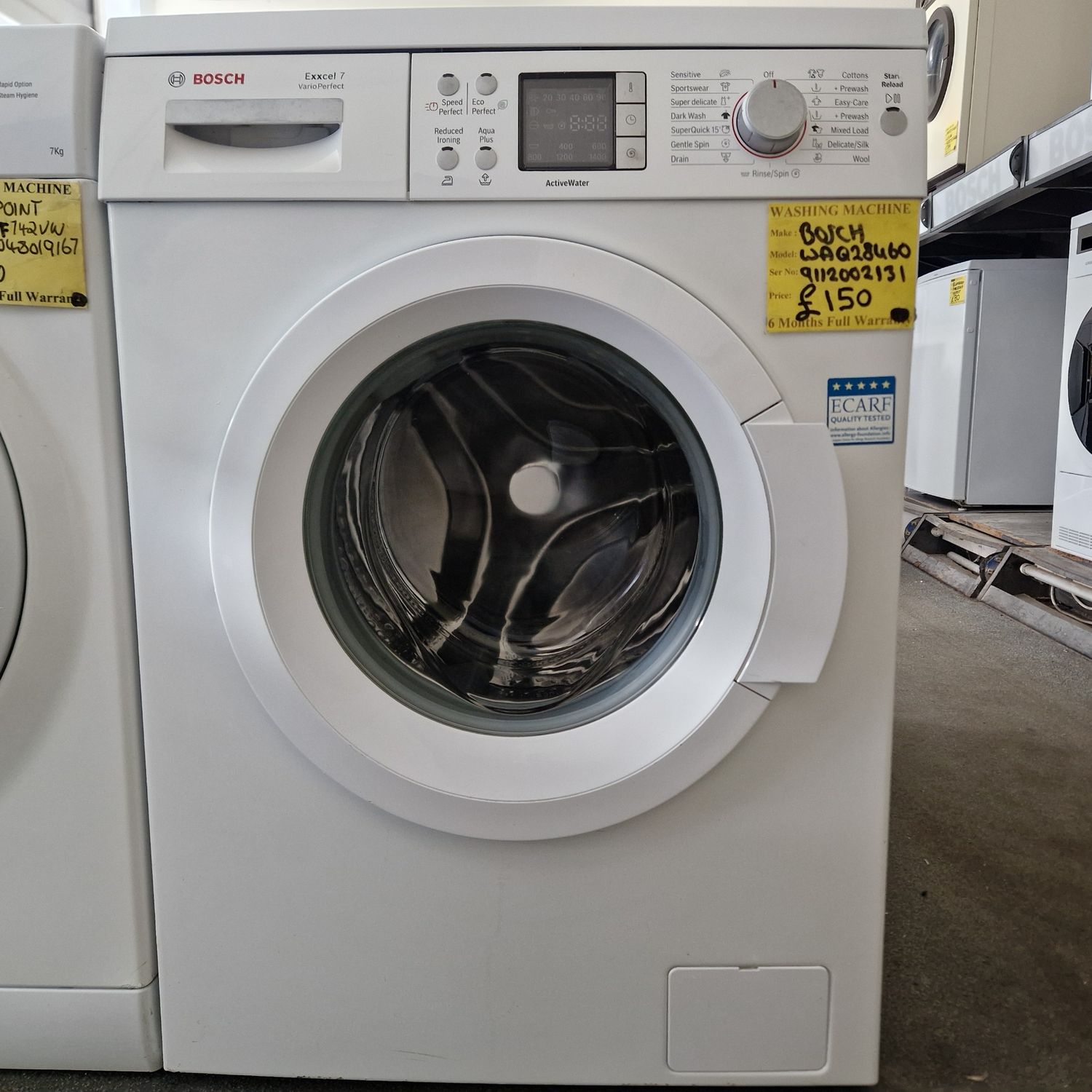 BOSCH 7Kg WASHING MACHINE EXXCEL 7 VARIO PERFECT 1400 SPIN SPEED WAQ28460