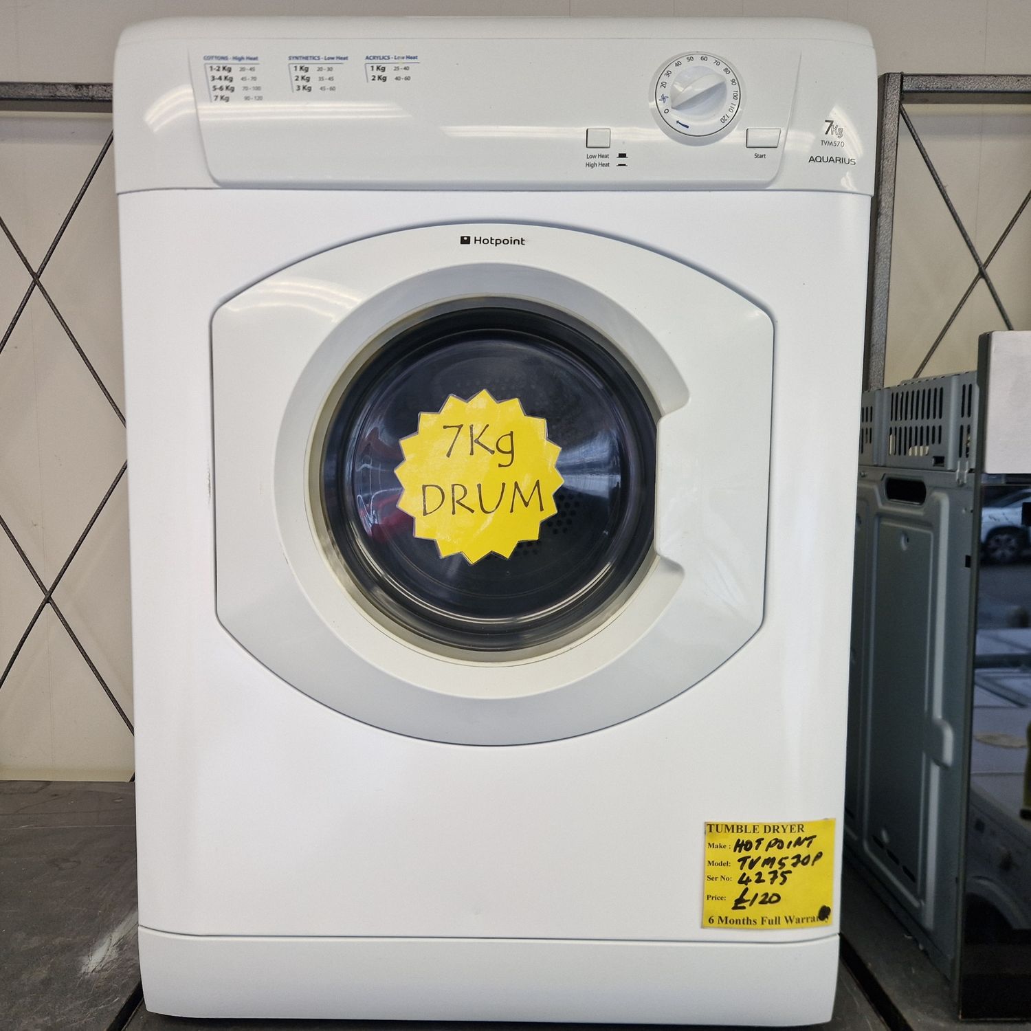 HOTPOINT AQUARIUS  VENTED TUMBLE DRYER 7Kg MODEL TVM570