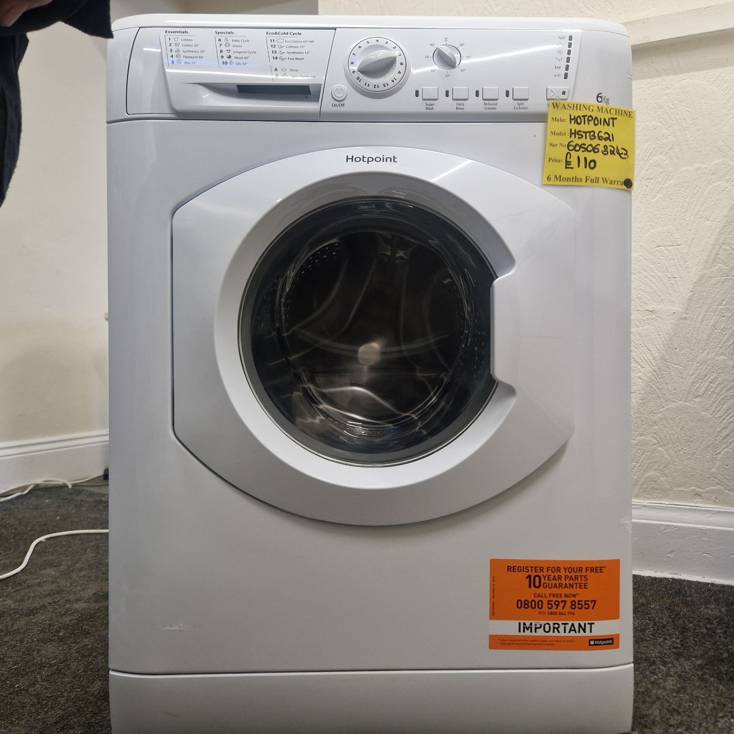 HOTPOINT SLIMLINE (DEPTH) WASHING MACHINE 6Kg HSTB621PUK