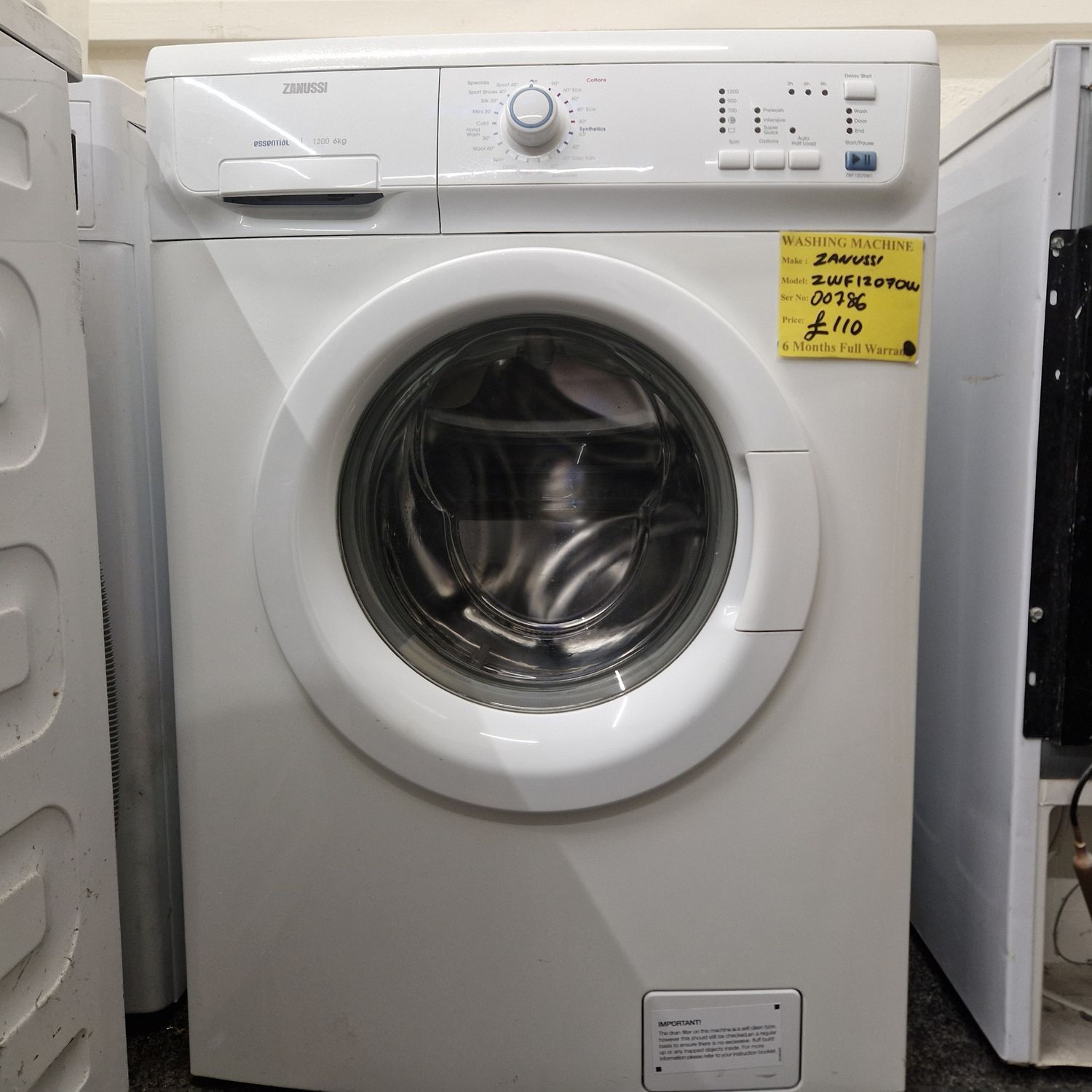 ZANUSSI WASHING MACHINE 6Kg MODEL ZWF12070W