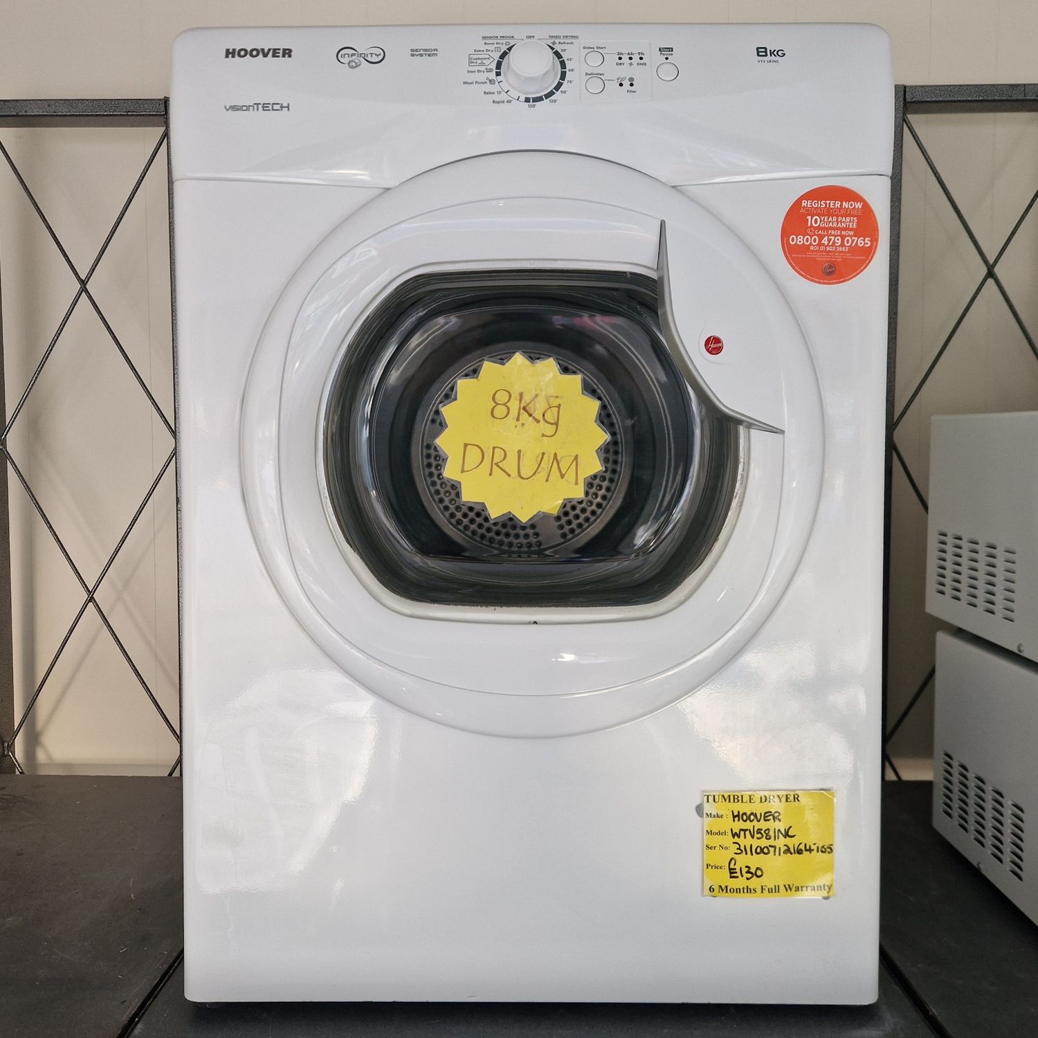 HOOVER SENSOR DRY TUMBLE DRYER 8KG VISION TECH INFINITIY  MODEL VTV581