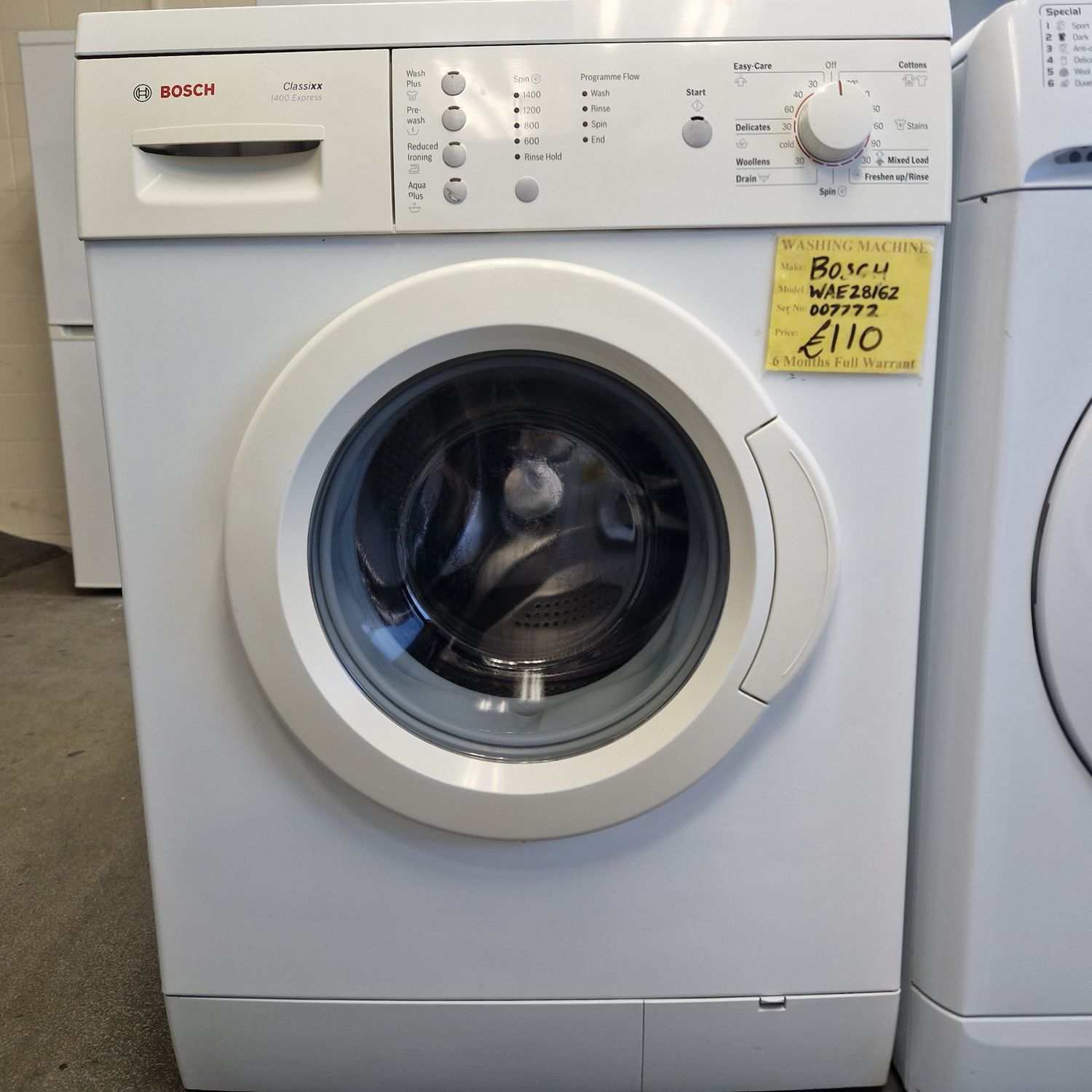 BOSCH 6Kg WASHING MACHINE CLASSIXX  EXPRESS  1400 SPIN SPEED WAE28162GB
