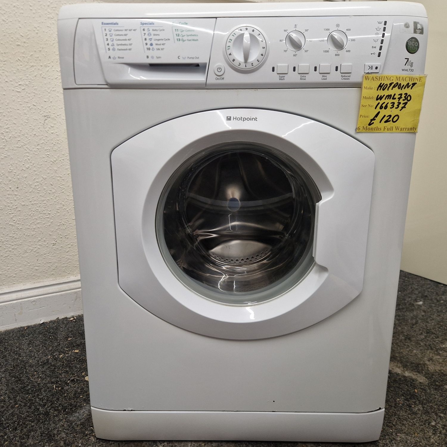 HOTPOINT AQUARIUS WASHING MACHINE 7Kg  1300 SPIN WML730P