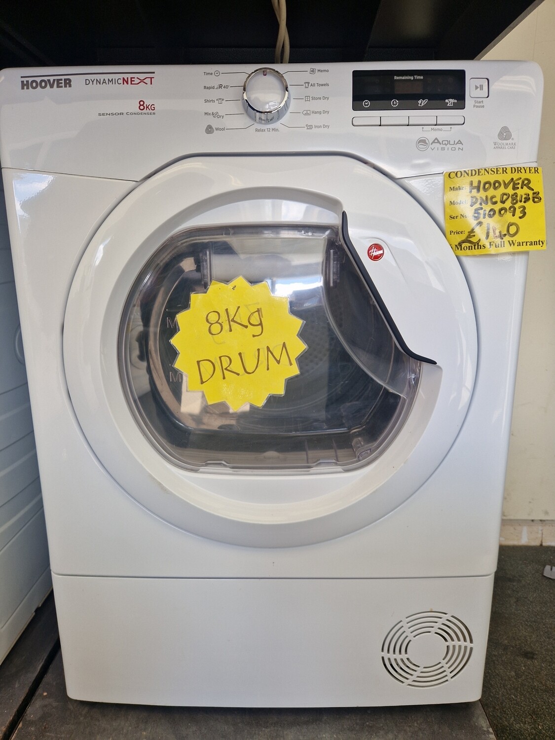 HOOVER SENSING CONDENSER DRYER 8Kg  DNCD813B80