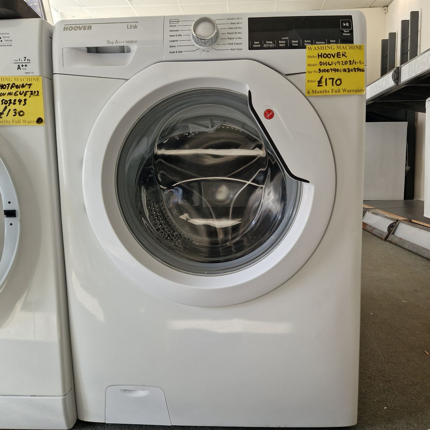 HOOVER 9Kg  LINK A+++ 1400 SPIN SPEED MODEL DHL1492