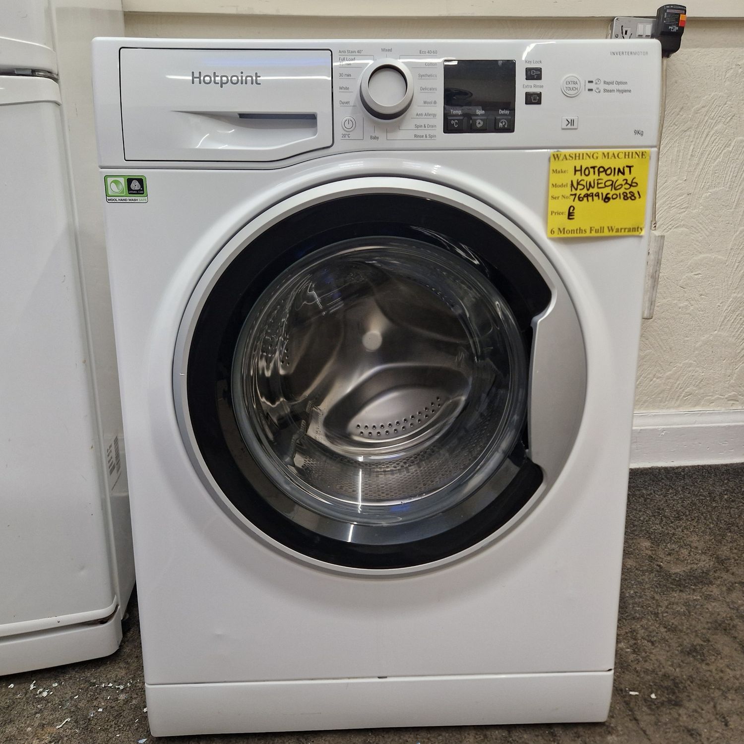 HOTPOINT 9KG 1600 SPIN SPEED, INVERTER MOTOR MODEL NSWE9636