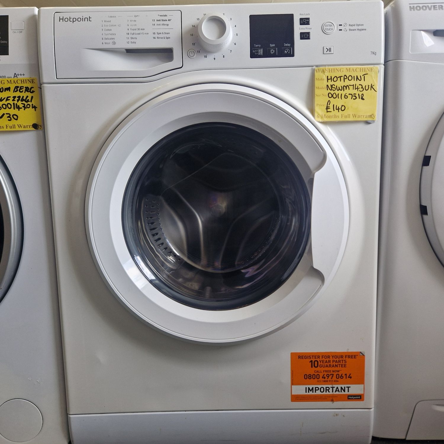 HOTPOINT WASHING MACHINE 7KG 1400 SPIN SPEED A++  MODEL NSWM743