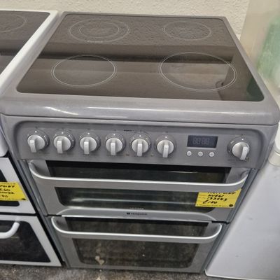 HOTPOINT GRAPHITE GREY ELECTRIC COOKER CERAMIC HOB DOUBLE OVEN AND GRILL 60cm MODEL HUE61