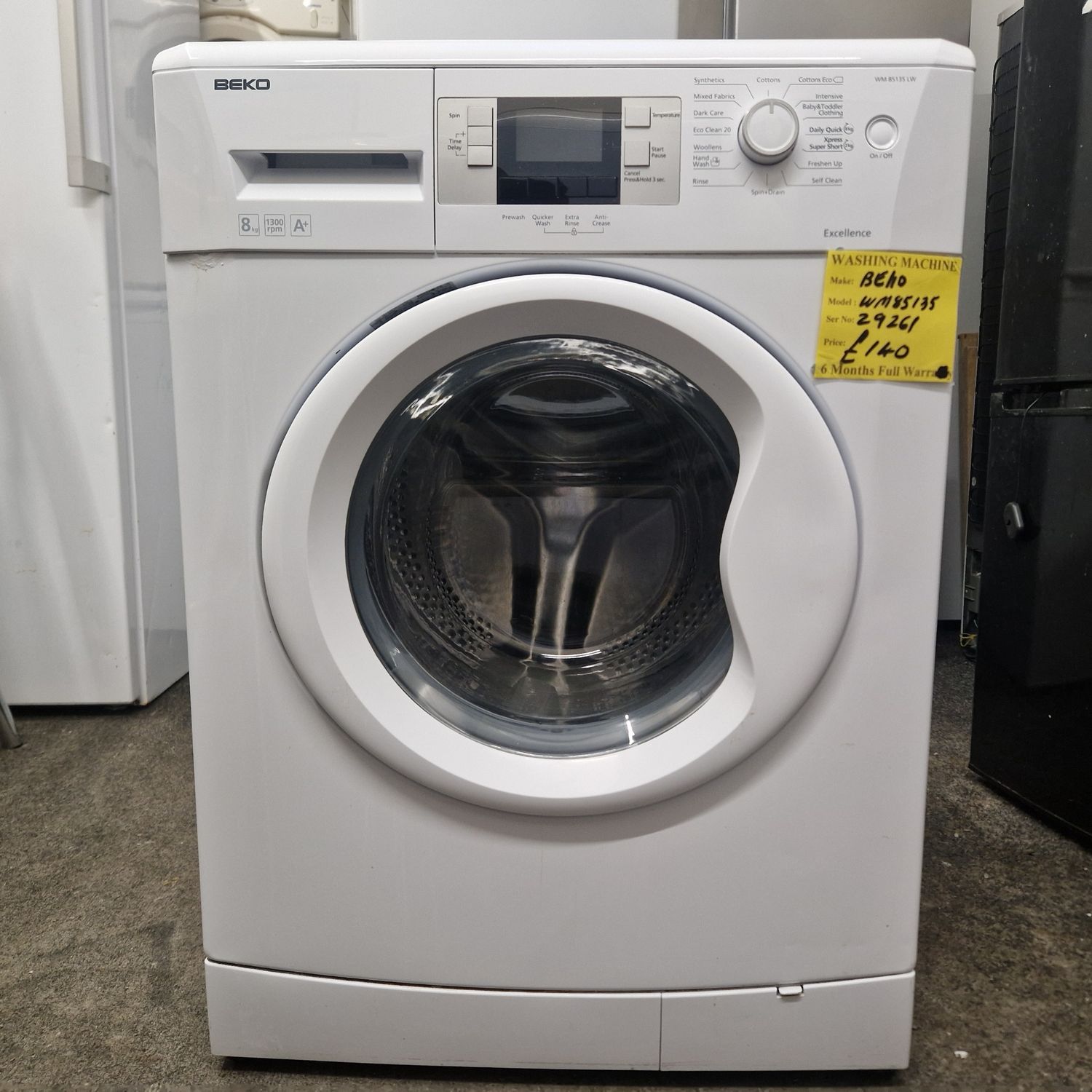 BEKO WASHING MACHINE 8Kg 1300 SPIN A+ RATED  WM85135