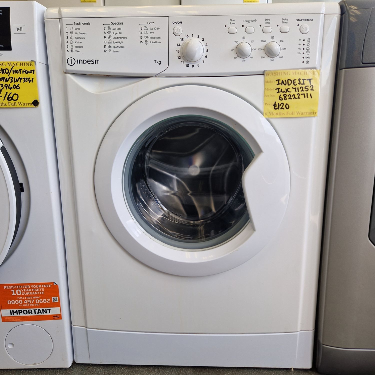 INDESIT  WASHING MACHINE A CLASS  RATED 7KG IWC71252