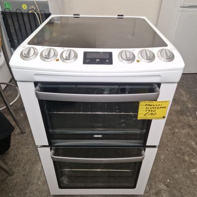 ZANUSSI 55cm ELECTRIC COOKER CERAMIC HOB DOUBLE OVEN AND GRILL MODEL ZCV553