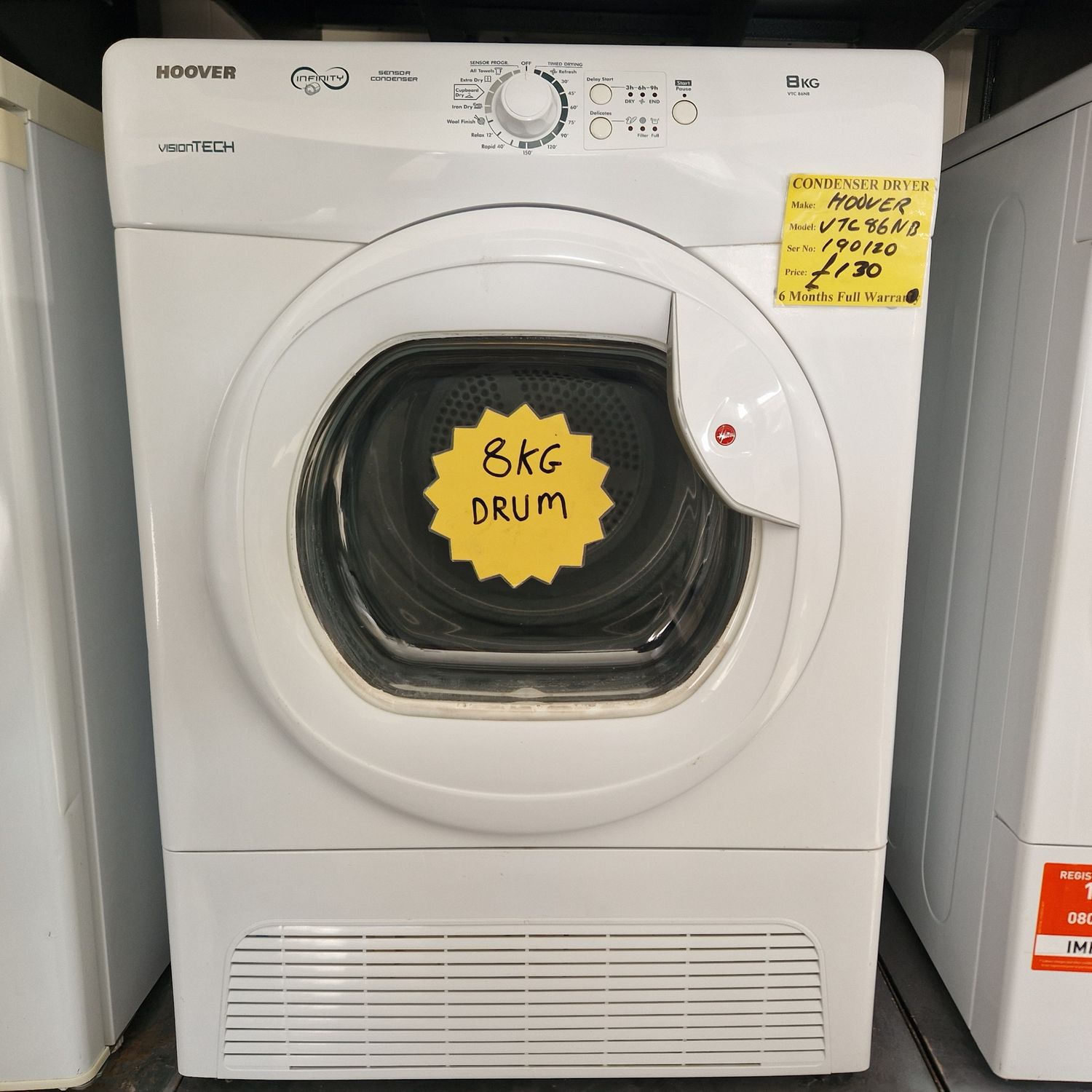 HOOVER 8KG SENSOR CONDENSER DRYER VISION TECH MODEL VTC86NB